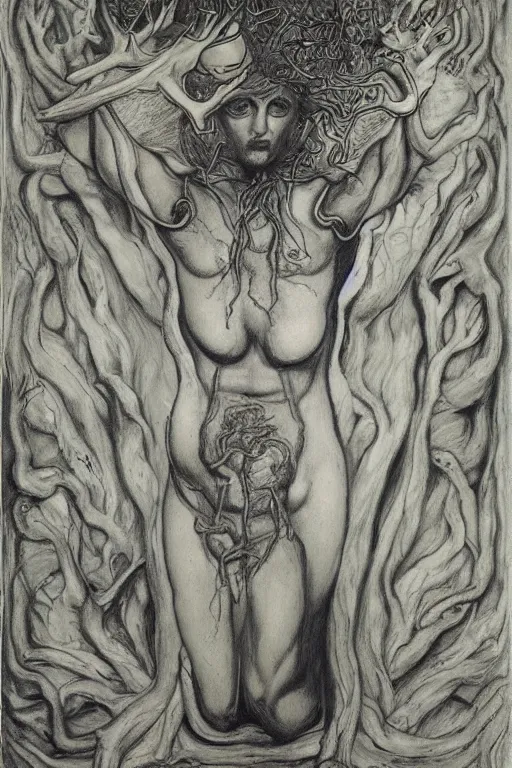 Prompt: the self emerging from its ancestral atavism by austin osman spare