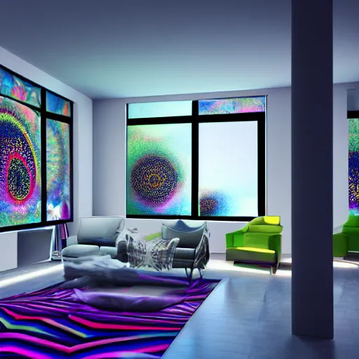 Image similar to : psychedelic art studio, luxury, modern architectural plans hyper - realistic, detailed, render by c 4 d octane, unreal engine, 8 k 3 d render ray traceing