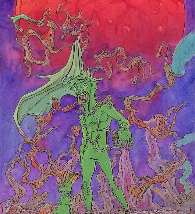 Image similar to a watercolor ink painting of scooby - doo as the primordial eldritch god of natural - disasters in the style of jean giraud in the style of moebius trending on artstation deviantart pinterest detailed realistic hd 8 k high resolution