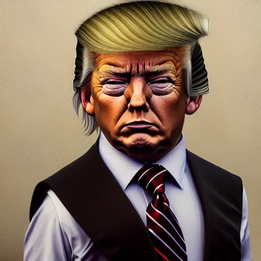 Image similar to portrait donald trump as a scowling toddler, fine art, award winning, desaturated, brown tones, intricate, elegant, sharp focus, cinematic lighting, digital painting, 8 k concept art, by michael hussar and greg manchess and brom and z. w. gu, 8 k