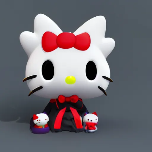 Prompt: evil demon hello kitty devil, 3d render, sanrio, parody, red, devil horns, my melody, behance, HD render, unity, cinematic Trending on artstation.