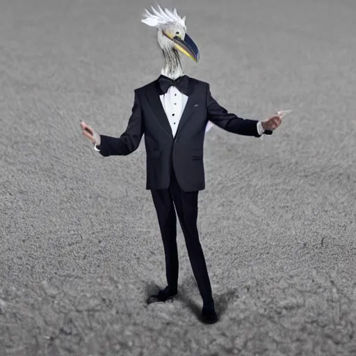 Prompt: a realistic photo of anthropomorphized shoebill stork wearing suit and tie