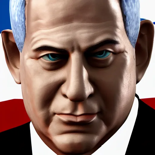 Image similar to a 3 d render of benjamin netanyahu as a video game character