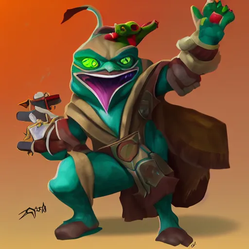 Image similar to pepe as dota 2 hero, detailed, artstation