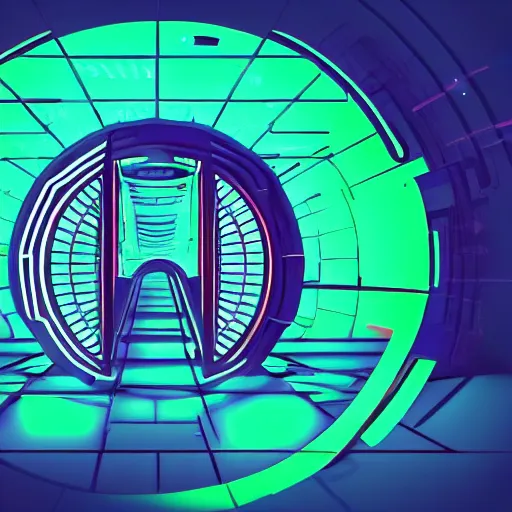 Prompt: time travel portal, neon, muted palette, futuristic, mechanical, cyberpunk