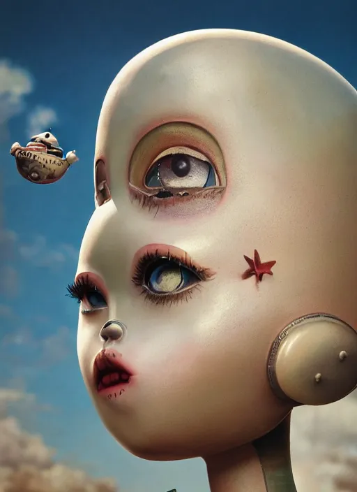 Prompt: closeup face profile portrait of tin toy planet earth, depth of field, zeiss lens, detailed, symmetrical, centered, fashion photoshoot, by nicoletta ceccoli, mark ryden, lostfish, breathtaking, 8 k resolution, extremely detailed, beautiful, establishing shot, artistic, hyperrealistic, octane render