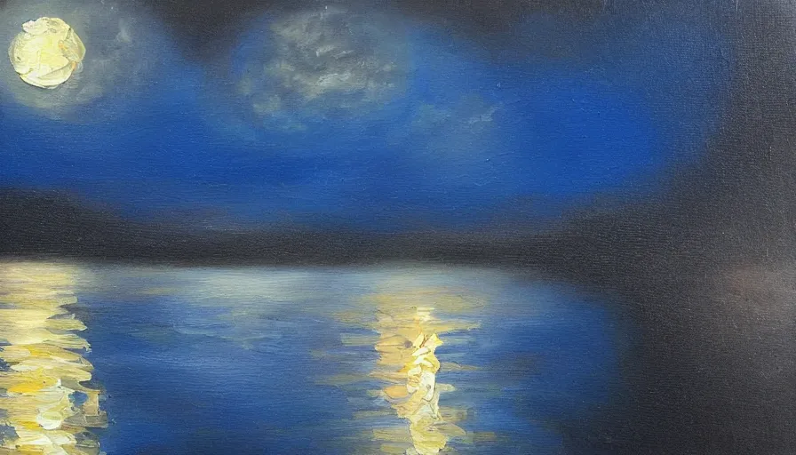 Prompt: oil painting, caressing the beautiful blue moon