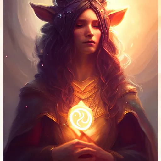 Prompt: Bard, female, fantasy, arcane glow, holy runes, dramatic, intricate, fox ears, elegant, highly detailed, digital painting, artstation, concept art, smooth, sharp focus, illustration, octane render, art by Leesha Hannigan, Ross Tran, Thierry Doizon, Kai Carpenter, Ignacio Fernández Ríos