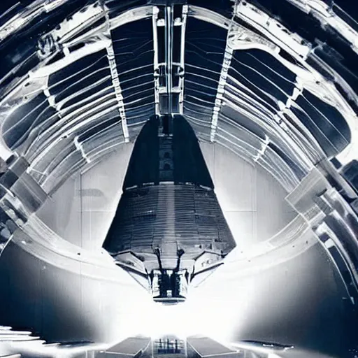 Image similar to a stunning photograph of a huge advanced spaceship getting built in space. Cinematic lighting. Beautiful composition. Epic. Stunning. High tech. Detailed. 😲