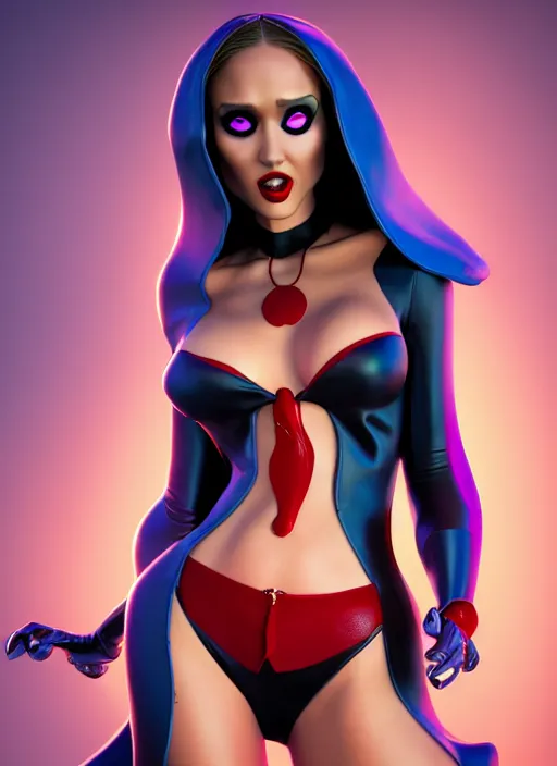 Image similar to Jessica Alba as Lady Death from coffin comics posing au naturel, in the style of Disney and Pixar Animation Studios, CGIsociety, hyper-detailed, digital art, trending on artstation, cinematic lighting, studio quality, smooth render, unreal engine 5 rendered, Red Giant, Cinema 4D, octane rendered