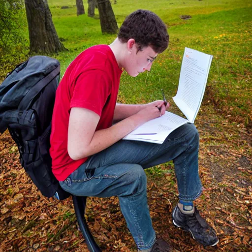 Image similar to Ethan Smith writing his next guide, (EOS 5DS R, ISO100, f/8, 1/125, 84mm, RAW, postprocessed, facial features)