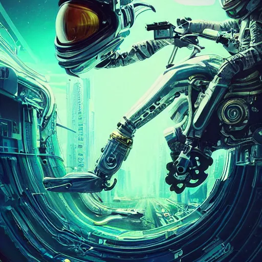 Image similar to portrait of a squid monster astronaut riding a space motorcycle, full body portrait, well lit, intricate abstract. cyberpunk, intricate artwork, by Tooth Wu, wlop, beeple. octane render, trending on artstation, greg rutkowski very coherent symmetrical artwork. cinematic, hyper realism, high detail, octane render, 8k, minimalistic, hyperrealistic surrealism, award winning masterpiece with incredible details, a surreal vaporwave liminal space, highly detailed, trending on ArtStation