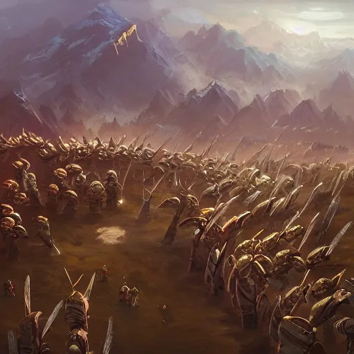 Image similar to a jessica rossier painting of a phalanx of ashigaru mice influenced by brian froud