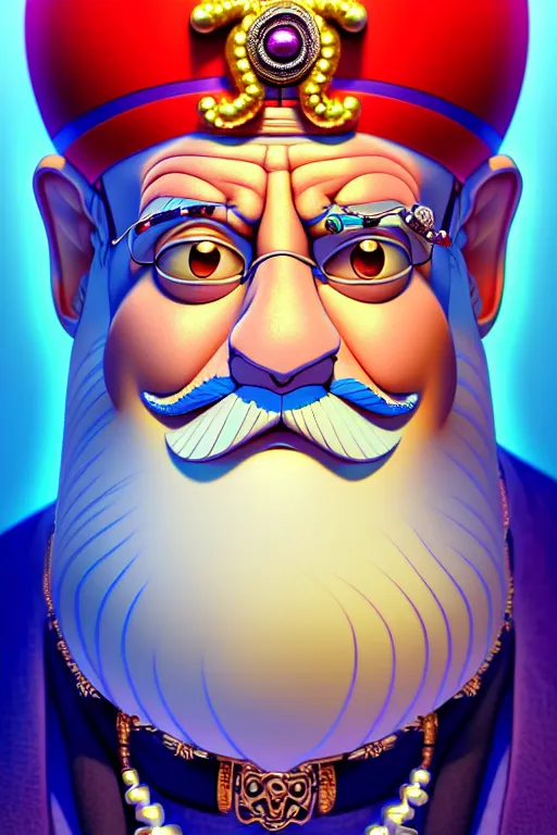 Image similar to maximalist detailed handsome masculine wise old male genie portrait by adoryanti, machine. delusions, holosomnia, electrixbunny, rendered in discodiffusion. decorated with pearls and gems, behance hd. by wlop, studio ghibli. ilya kuvshinov, igor goryunov artgerm. ray tracing hdr polished sharp