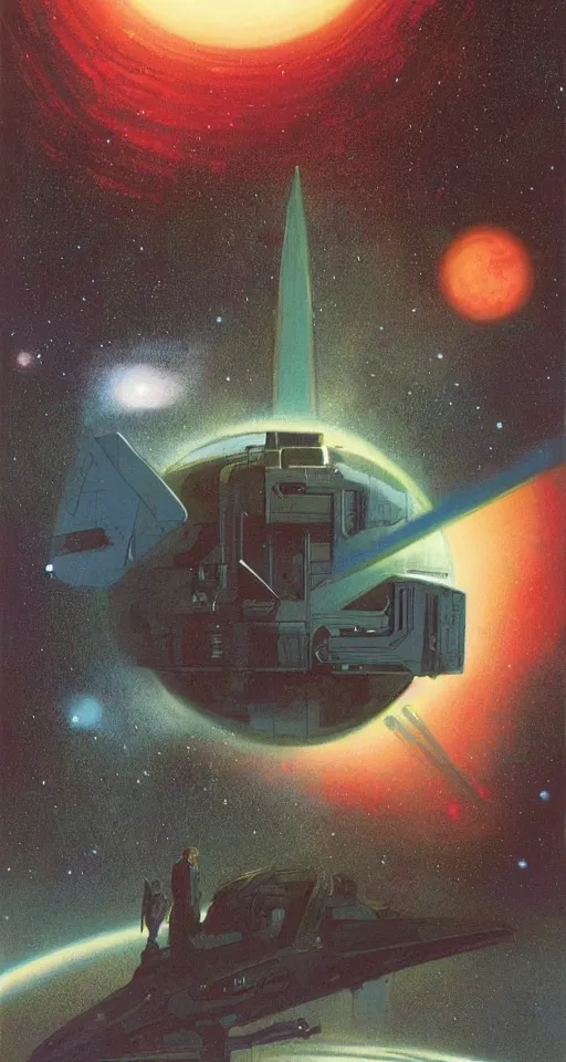 Image similar to masterpiece book cover illustration by the great famous sci - fi artist john harris.