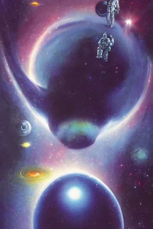 Image similar to the milky way galaxy, art by william rotsler and joe jusko and peter andrew jones, trending on artstation, front lighting, 2 0 0 1 : a space odyssey, multiple exposure, scifi, tachism