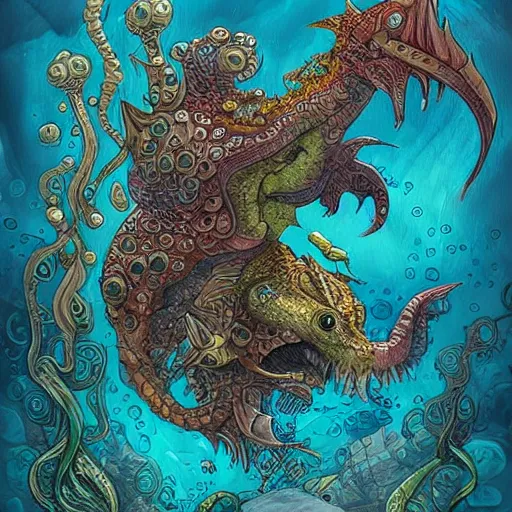 Prompt: underwater sea monster, d & d style, trending on artstation, colorful, intricate, highly detailed art by aurore folny and ilse gort and yugin maffioli