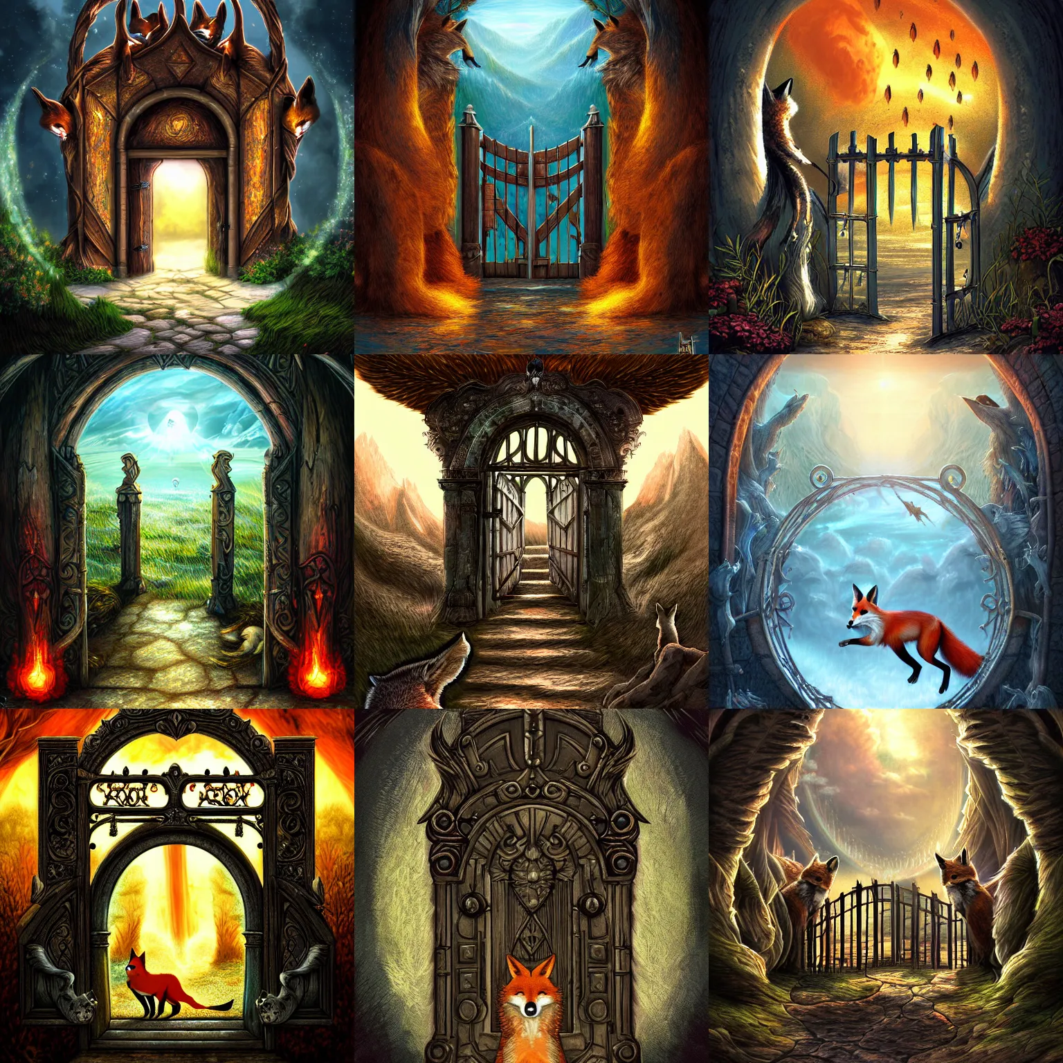 Prompt: The gate to the eternal kingdom of foxes, fantasy, digital art, HD, detailed.