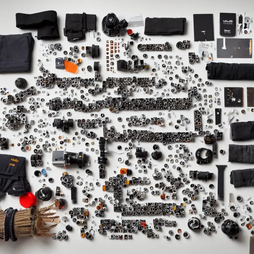 Prompt: photo of a knolling