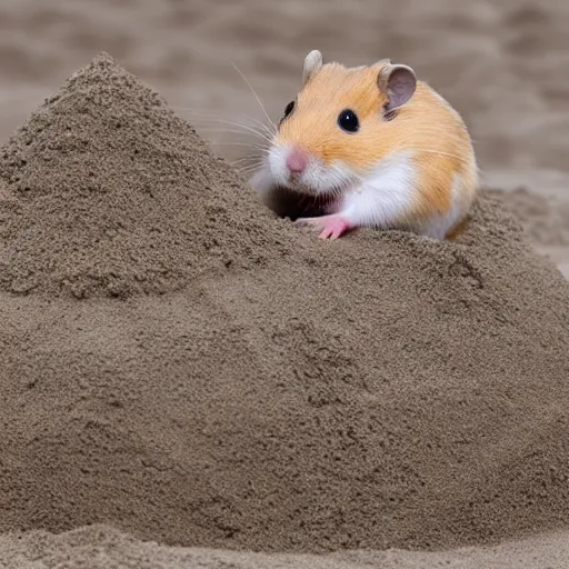 Image similar to Photo of a hamster making a giant sandcastle, highly-detailed 4K award-winning