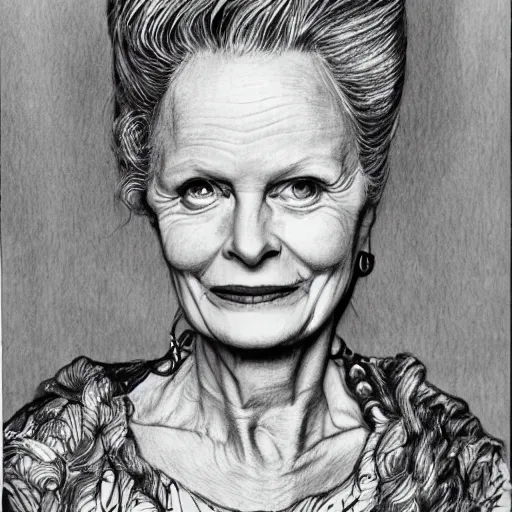 Image similar to pencil illustration of Vivienne Westwood highly detailed, cinematic,