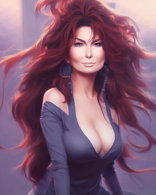 Image similar to anime portrait of Shania Twain by Stanley Artgerm Lau, WLOP, Rossdraws, James Jean, Andrei Riabovitchev, Marc Simonetti, and Sakimichan, trending on artstation