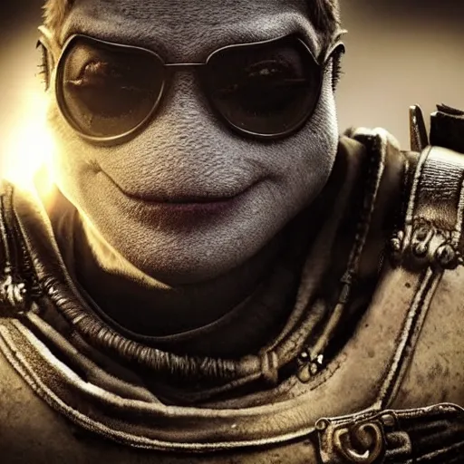 Image similar to realistic character concept art of a minion in the next mad max movie, intense lighting, eye patch