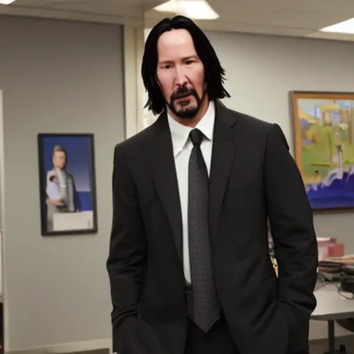 Image similar to Keanu Reeves in the office 4K quality super realistic