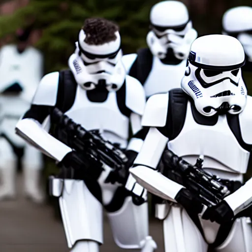 Image similar to storm troopers at starbucks, 8k