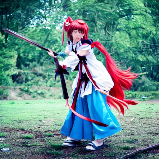 Image similar to live action touhou battle scene