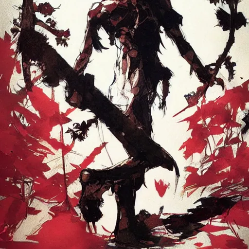 Prompt: after death, only his singing remained in this land, hanafuda concept art trending on artstation by yoji shinkawa, esao andrews, james jean and raoul ruiz