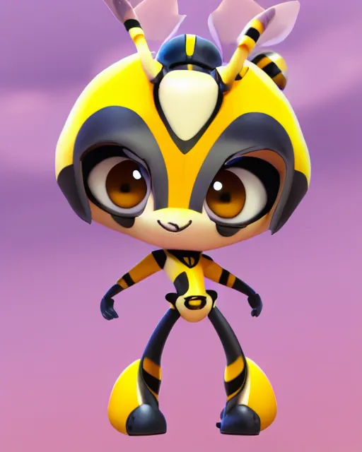 Image similar to female bumblebee mini cute style, highly detailed, rendered, ray - tracing, cgi animated, 3 d demo reel avatar, style of maple story and zootopia, maple story gun bumblebee girl, bee chibi, soft shade, soft lighting