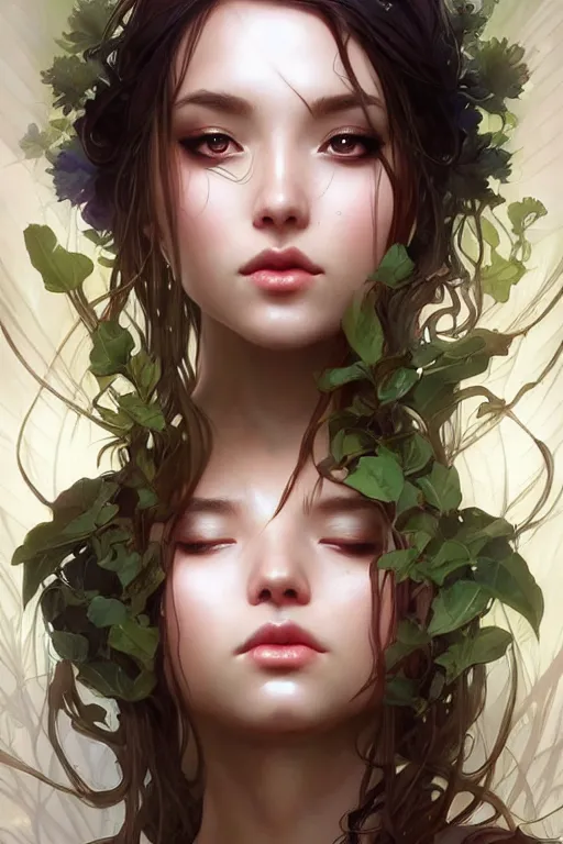 Prompt: a seductive nature goddess with perfect hands and glowing skin in the style of artgerm, wlop, greg rutkowski, alphonse mucha and ayami kojima, realistic details, volumetric lighting, very very very very beautiful symmetrical face, trending on artstation, artstationhd, artstationhq, unreal engine, 4 k, 8 k
