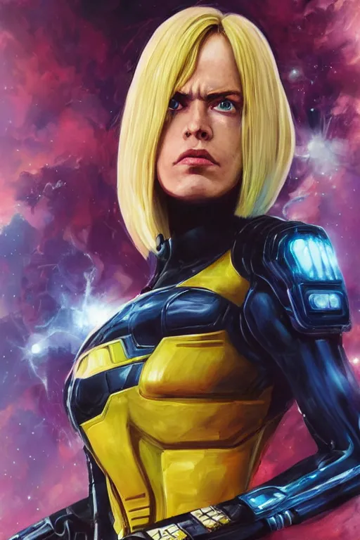 Prompt: a striking painting of 2000AD Judge Anderson, strong lighting, ultra realism, highly detailed, trending on artstation, 4K, HD, oil on canvas