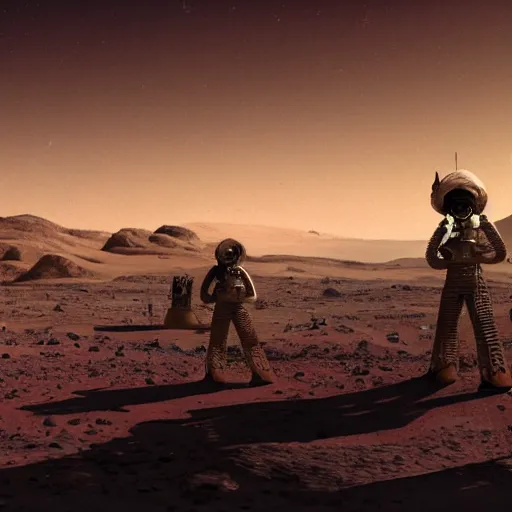 Prompt: Early settlers on Mars, April 2061. Wikimedia Commons, Public Domain.