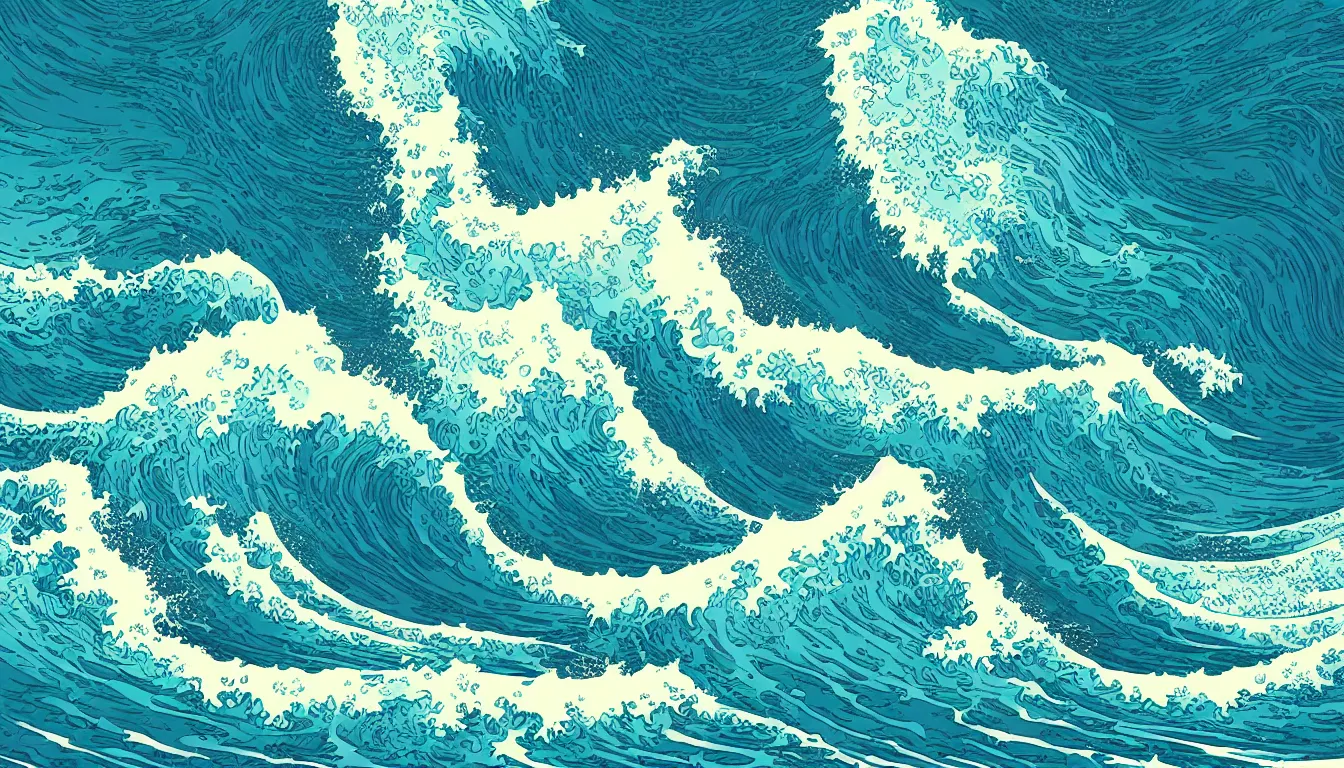 Image similar to ocean wave, land in sight by Kilian Eng, minimalist, detailed