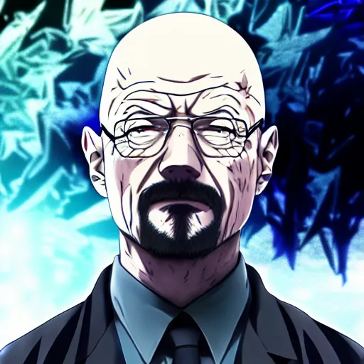 Prompt: walter white in tokyo ghoul anime, 4 k, hyper realistic, anime style, illustration