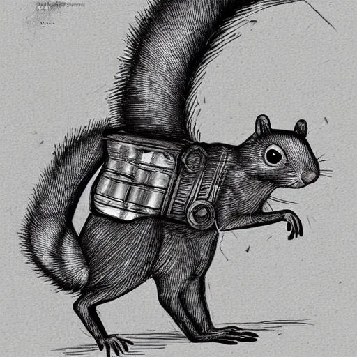 Prompt: blueprint of a steampunk squirel