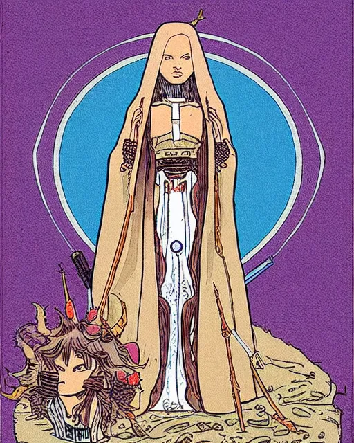 Prompt: the high priestess tarot card in the style of jean giraud