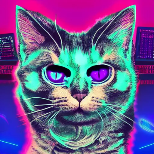 Image similar to synthwave cat