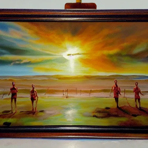 Image similar to the cult of the sun oil painting