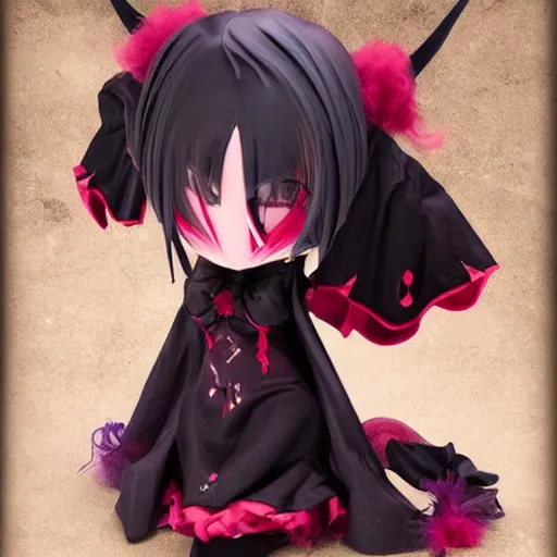 Image similar to cute fumo plush of a magical girl from the depths of hell, gothic maiden of the dark, tattered wings, decay, halloween, cursed, vray