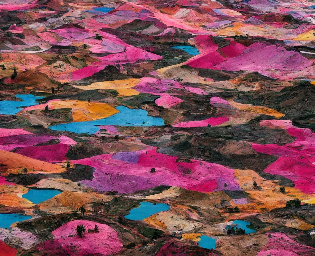 Image similar to a colorful landscape by edward burtynsky, richard mosse