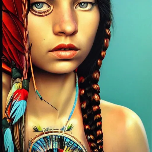 Prompt: London city portrait, native American girl, Pixar style, by Tristan Eaton Stanley Artgerm and Tom Bagshaw.