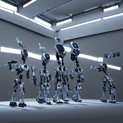 Prompt: fleet of t - 8 0 0 robots, highly detailed, photorealistic shot, bright studio setting, studio lighting, crisp quality and light reflections, unreal engine 5 quality render