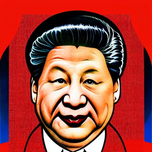 Image similar to xi jinping as communist clown, soviet propaganda style, vivid colors, detailed lines, dominating red color, detailed portrait