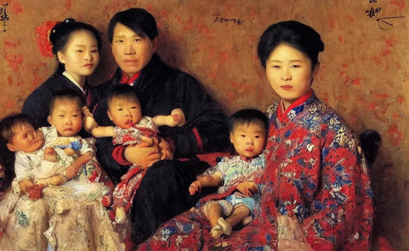 Image similar to high quality high detail painting by ilya repin, chineese family photograph, hd