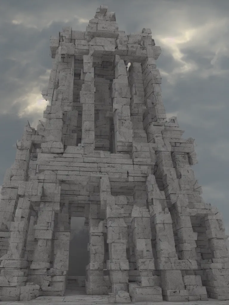 Image similar to High quality render of temple of sorrows, 8K, symmetry, volumetric lightning