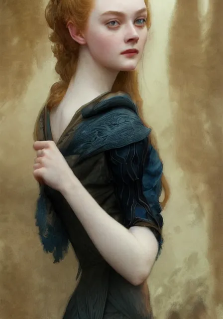 Image similar to sansa elle fanning, intricate, elegant, highly detailed, digital painting, artstation, concept art, smooth, sharp focus, illustration, art by artgerm and greg rutkowski and alphonse mucha and william - adolphe bouguereau