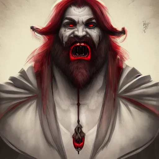 Image similar to portrait of bearded male dwarven vampire with intense evil red eyes like dracula, concept art, fantasy, artstation, hd 4 k
